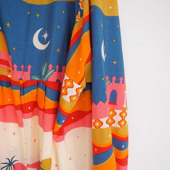 Never Fully Dressed Multicolor Smocked Long Sleeve Arabian Sky Maxi Dress 16 - Picture 12 of 12